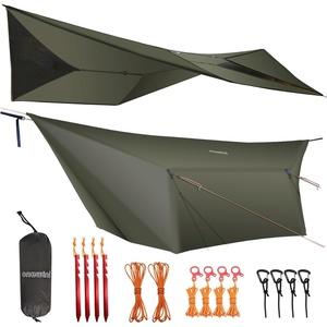 image:imageOnewind 1210 ft Camo Camping Tarp Billow Tarp Shelter Lightweight Waterproof Hammock Rainfly for Stealth Camping Army Military Bushcraft Easy to Setup with Tent Pegs and Guyline CamouflageOd Green12 Rectangular