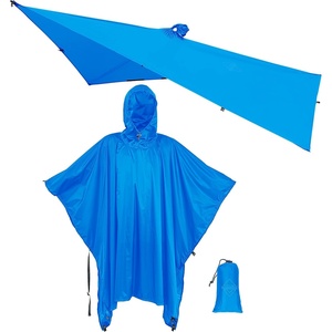image:imageonewind Hooded Rain Poncho Silnylon Rain Coat Versatile Survival Shelter Waterproof Breathable Lightweight PonchoBlue9856 250cm142cm